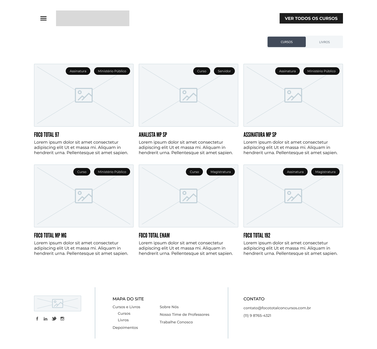 Wireframe da Lista de Cursos